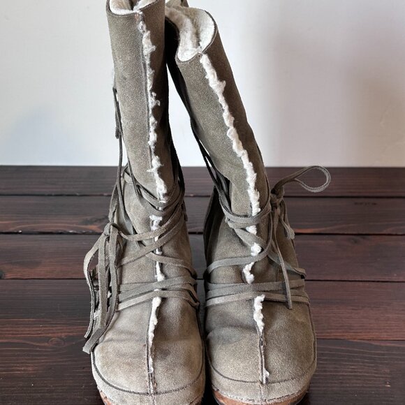 Leather Suede Sherpa Lined Clog Boots Made in Poland - Picture 4 of 5